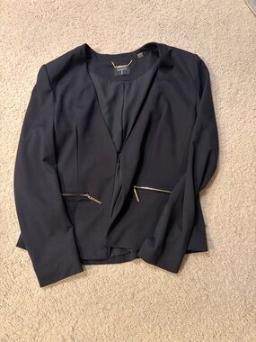 Tahari Black Open-Front Blazer with Gold Zipper Accents